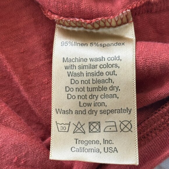 Tregene Men's Medium Orange Linen Short Sleeve Tee Shirt - Picture 5 of 5